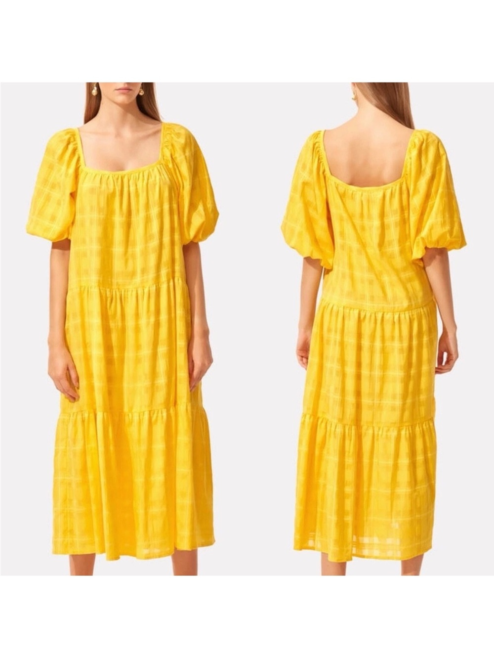 Solid & Striped Peasant Puff Sleeve Midi Dress women’s size small yellow